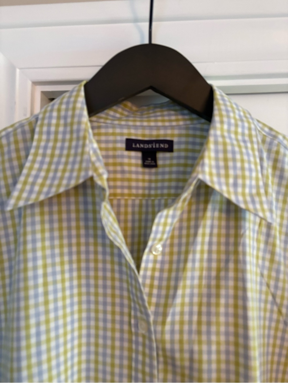 Lands' End Women’s Light Green & Blue Button-Down Shirt